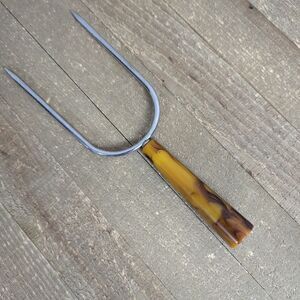 Bakelite handle 2 prong meat fork, mid century modern carving fork